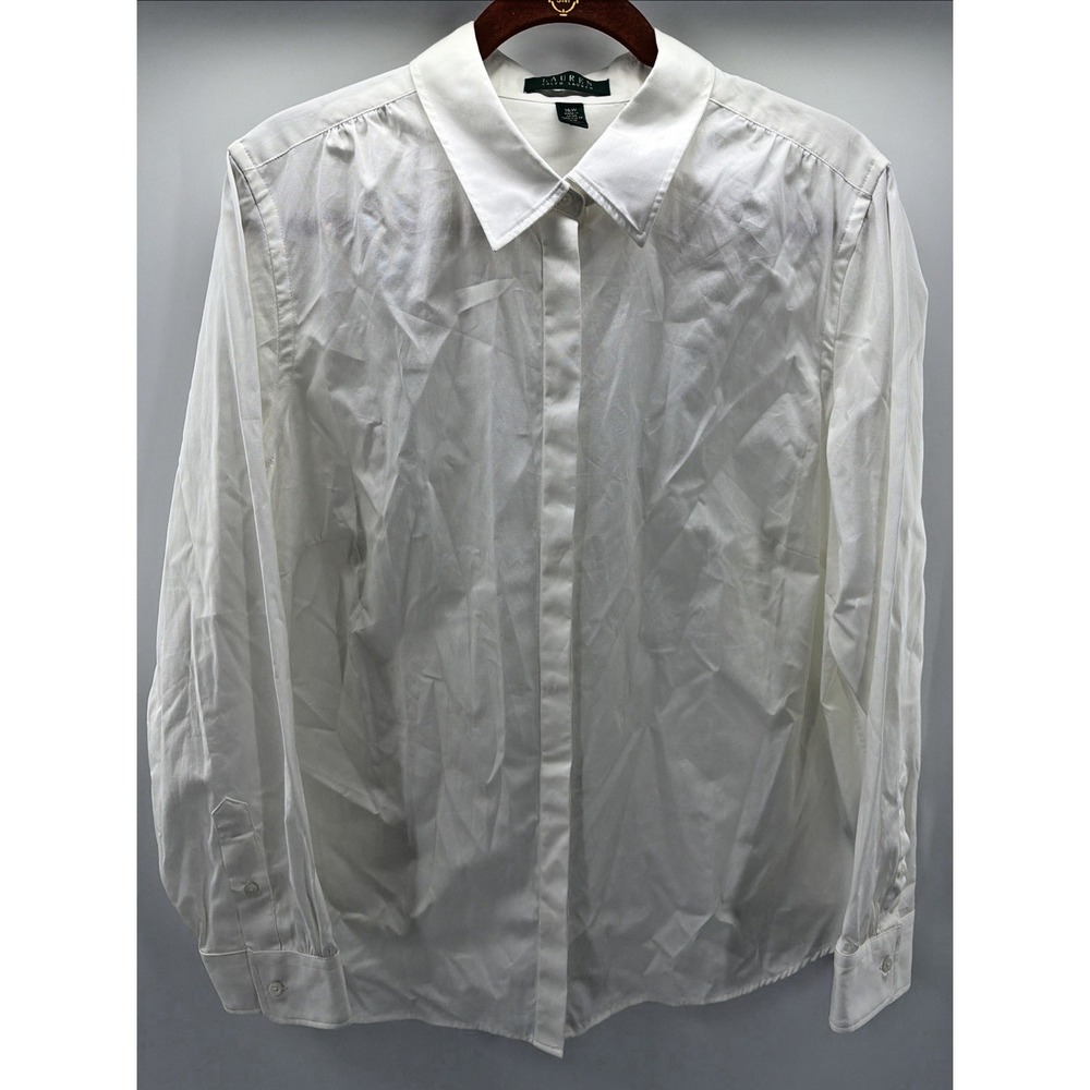 Lauren Ralph Lauren Button Down Shirt Cotton Plus Size 16 W Women Career Preppy